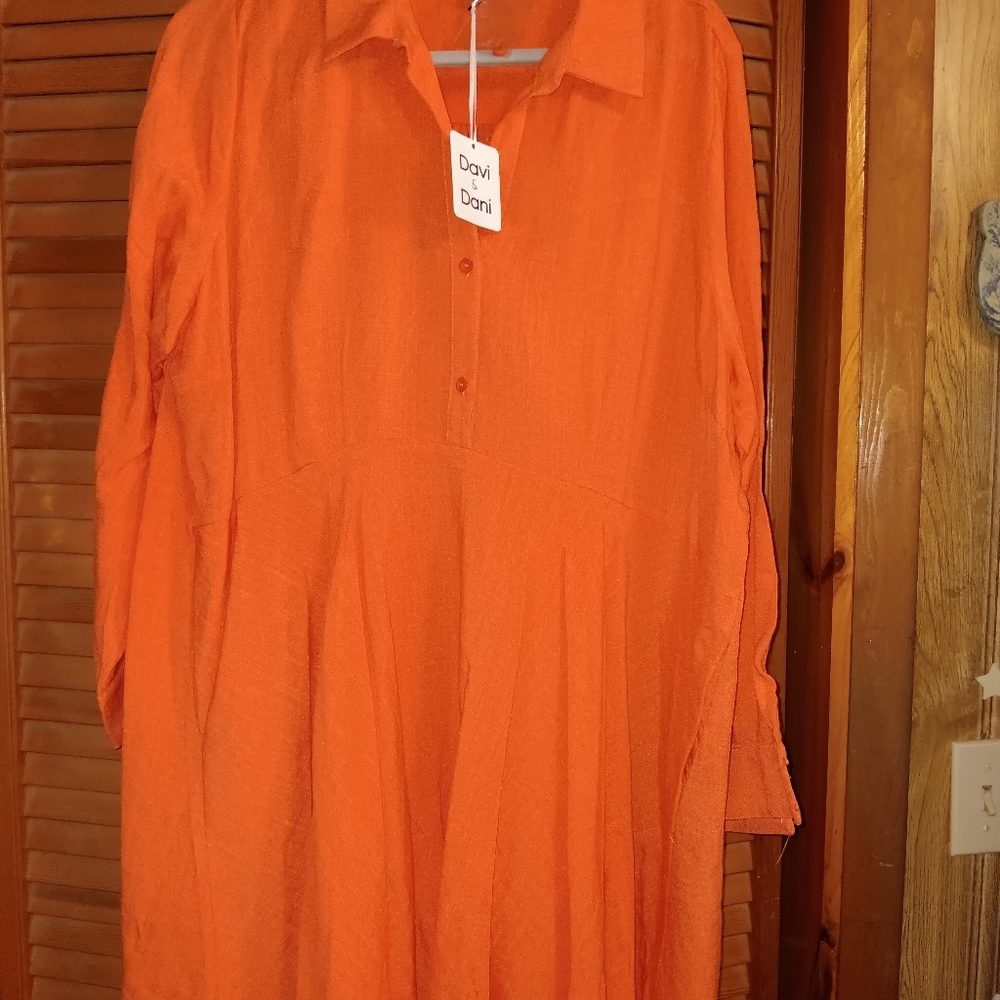DAVI & DANI Button-Front Long Sleeve Orange Maxi Dress